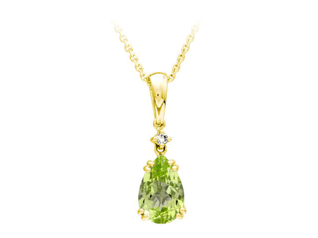 Peridot And Diamond Pendant In 14k Yellow Gold (9x6mm)