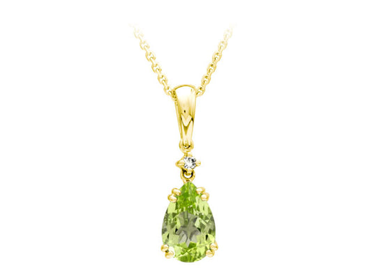Peridot And Diamond Pendant In 14k Yellow Gold (9x6mm)