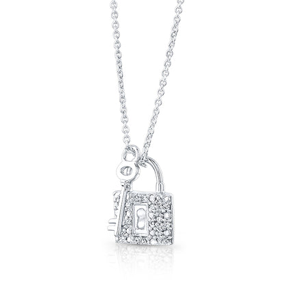 Diamond Lock & Key Pendant in 18K White Gold 1/10ctw 17in Cable Chain | Carl K. Gumpert