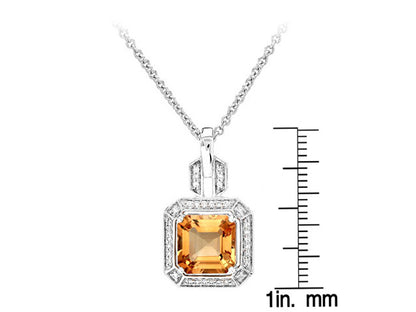Citrine And Diamond Pendant In 14k White Gold (9mm)