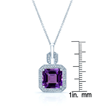 Amethyst And Diamond Pendant In 14k White Gold (9mm)