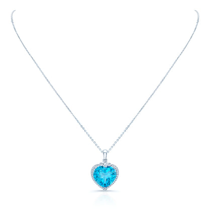Blue Topaz And Diamond 14kw Heart Pendant