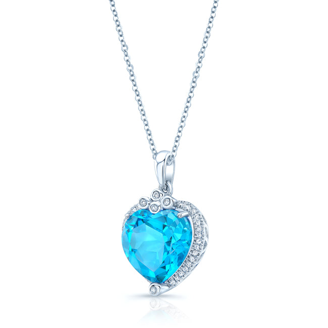 Blue Topaz And Diamond 14kw Heart Pendant