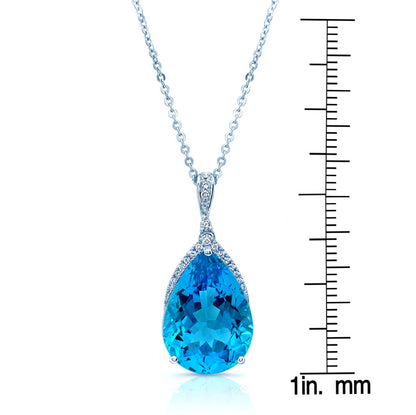 Blue Topaz Teardrop Pendant With Diamond Crest In 14k White Gold (18x13mm Center)