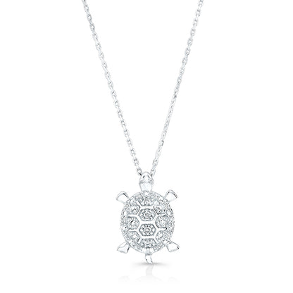 Diamond Turtle Pendant In 14k White Gold (18-in Curb Chain)