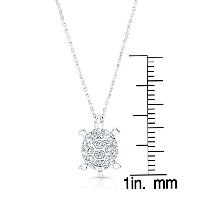 Diamond Turtle Pendant In 14k White Gold (18-in Curb Chain)
