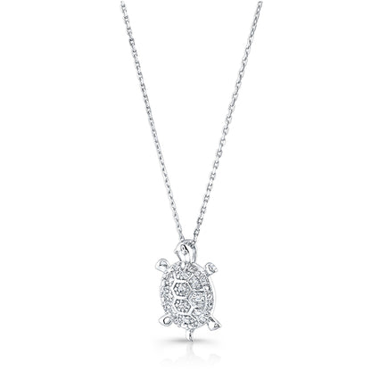 Diamond Turtle Pendant In 14k White Gold (18-in Curb Chain)