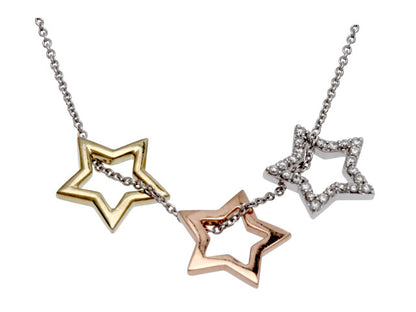 Diamond 3 Star Pendant In 14k Three Tone Gold (18-in Curb Chain)