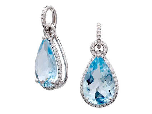 Aqua And Diamond Handmade Teardrop Pendant In Platinum (14x9mm Center)