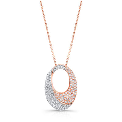 Diamond Pave Bi-color Oval Pendant In 14k Rose Gold