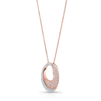 Diamond Pave Bi-color Oval Pendant In 14k Rose Gold