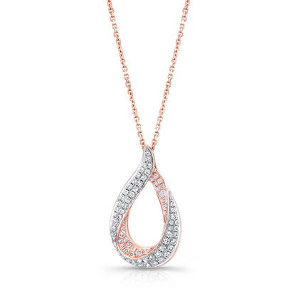 Diamond Pave Teardrop Pendant In 14k Rose Gold (17-in Curb Chain)