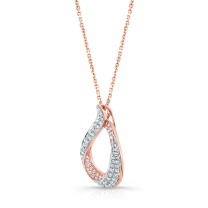Diamond Pave Teardrop Pendant In 14k Rose Gold (17-in Curb Chain)