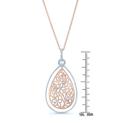 Diamond Two Tone Pear Shaped Pendant In 14k White/rose Gold