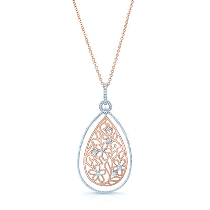 Diamond Two Tone Pear Shaped Pendant In 14k White/rose Gold