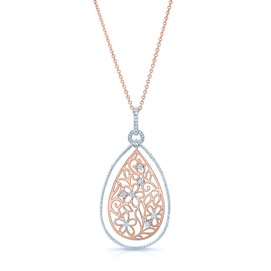 Diamond Two Tone Pear Shaped Pendant In 14k White/rose Gold
