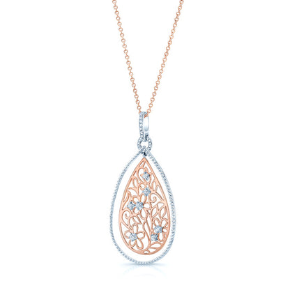 Diamond Two Tone Pear Shaped Pendant In 14k White/rose Gold
