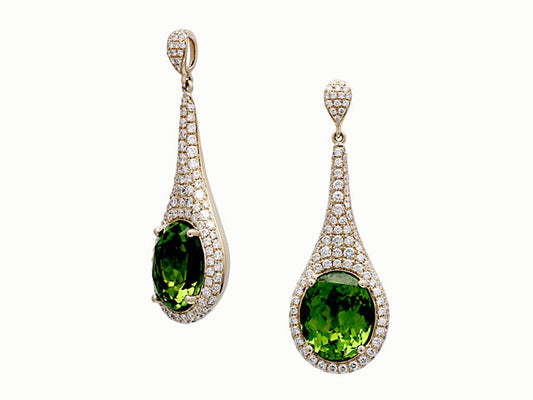 Peridot And Diamond Pave Paddle Pendant  In 14k Yellow Gold