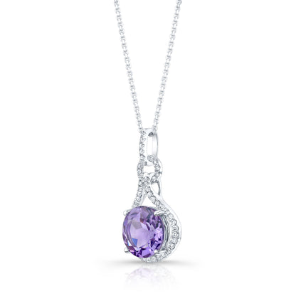 Amethyst And Diamond Pendant In 14k White Gold (10mm)