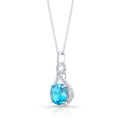 Blue Topaz And Diamond Doorknocker Pendant In 14k White Gold (10mm Round Center)