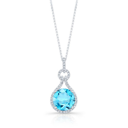 Blue Topaz And Diamond Doorknocker Pendant In 14k White Gold (10mm Round Center)