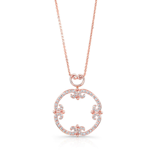 Diamond Pave Open Frame Curlicue Pendant In 14k Rose Gold
