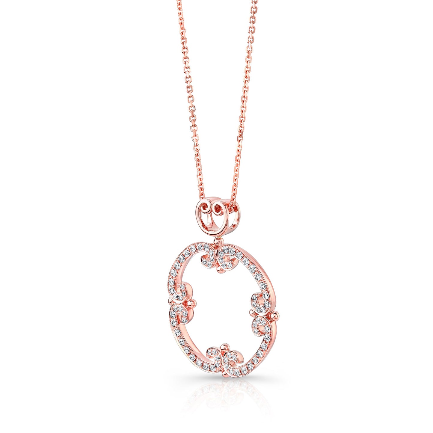 Diamond Pave Open Frame Curlicue Pendant In 14k Rose Gold