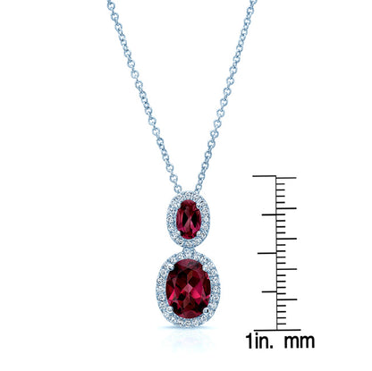 Pink Tourmaline, Rhodolite Garnet And Diamond Oval Stacked Halo Pendant In 14k White Gold