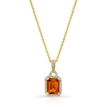 Citrine And Diamond Octagon Pendant In 14k Yellow Gold (18-in Curb Chain)