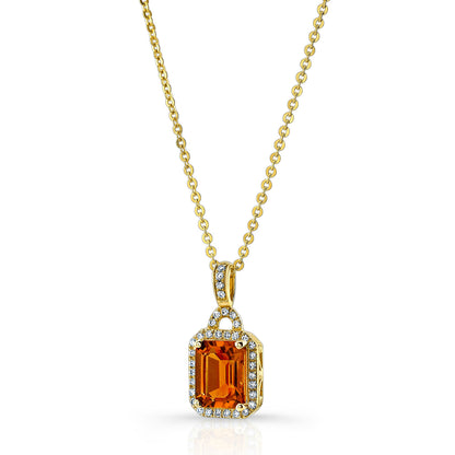 Citrine And Diamond Octagon Pendant In 14k Yellow Gold (18-in Curb Chain)