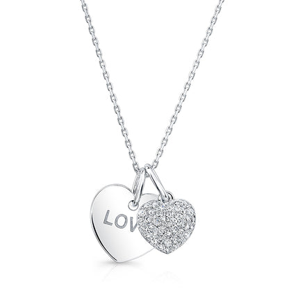 Diamond Double Heart Dangle Pendant In 14k White Gold (18 In Curb Chain)
