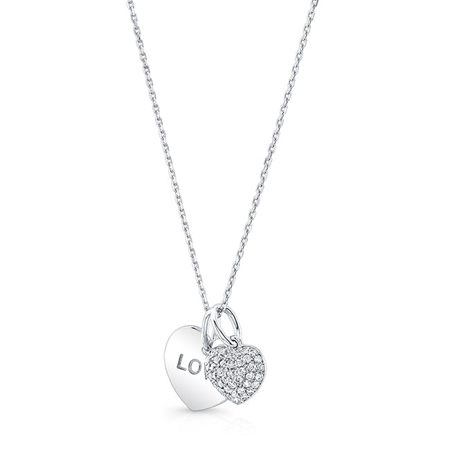 Diamond Double Heart Dangle Pendant In 14k White Gold (17 In Curb Chain)