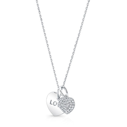 Diamond Double Heart Dangle Pendant In 14k White Gold (18 In Curb Chain)