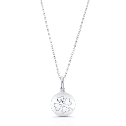 Diamond Charm Pendant With Carved Hearts In 14k White Gold (0.0035 Ct.tw)