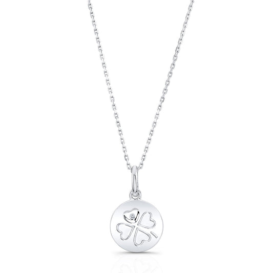 Diamond Charm Pendant With Carved Hearts In 14k White Gold (0.0035 Ct.tw)