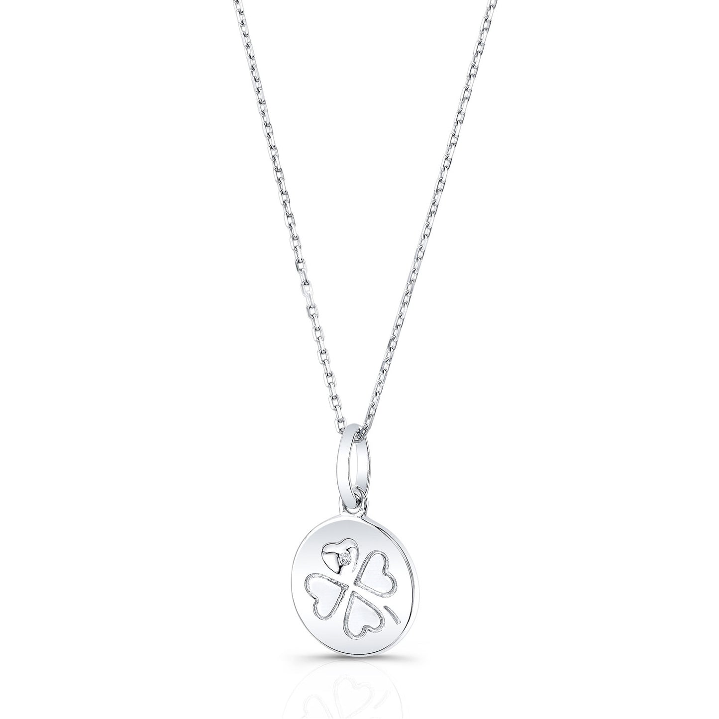 Diamond Charm Pendant With Carved Hearts In 14k White Gold (0.0035 Ct.tw)
