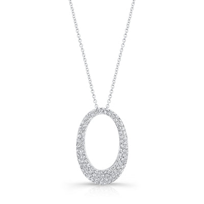Diamond Pave Oval Pendant In 14k White Gold (si)
