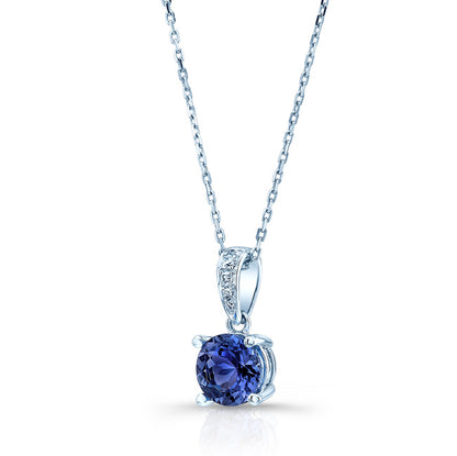 Tanzanite And Diamond Pendant In 14k White Gold