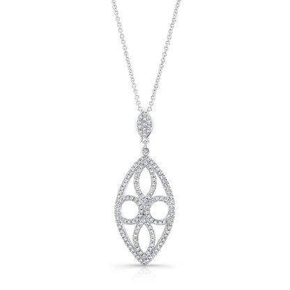 Marquise Shaped Diamond Pave Pendant In14k White Gold