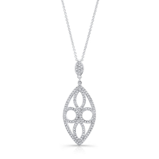 Marquise Shaped Diamond Pave Pendant In14k White Gold