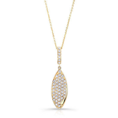 Diamond Pave Folded Corner Pointed Oval Pendant In 14k Yellow Gold
