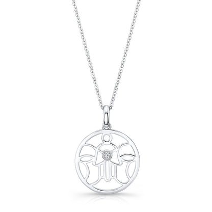 Diamond Khamsa Circle Pendant In 14k White Gold