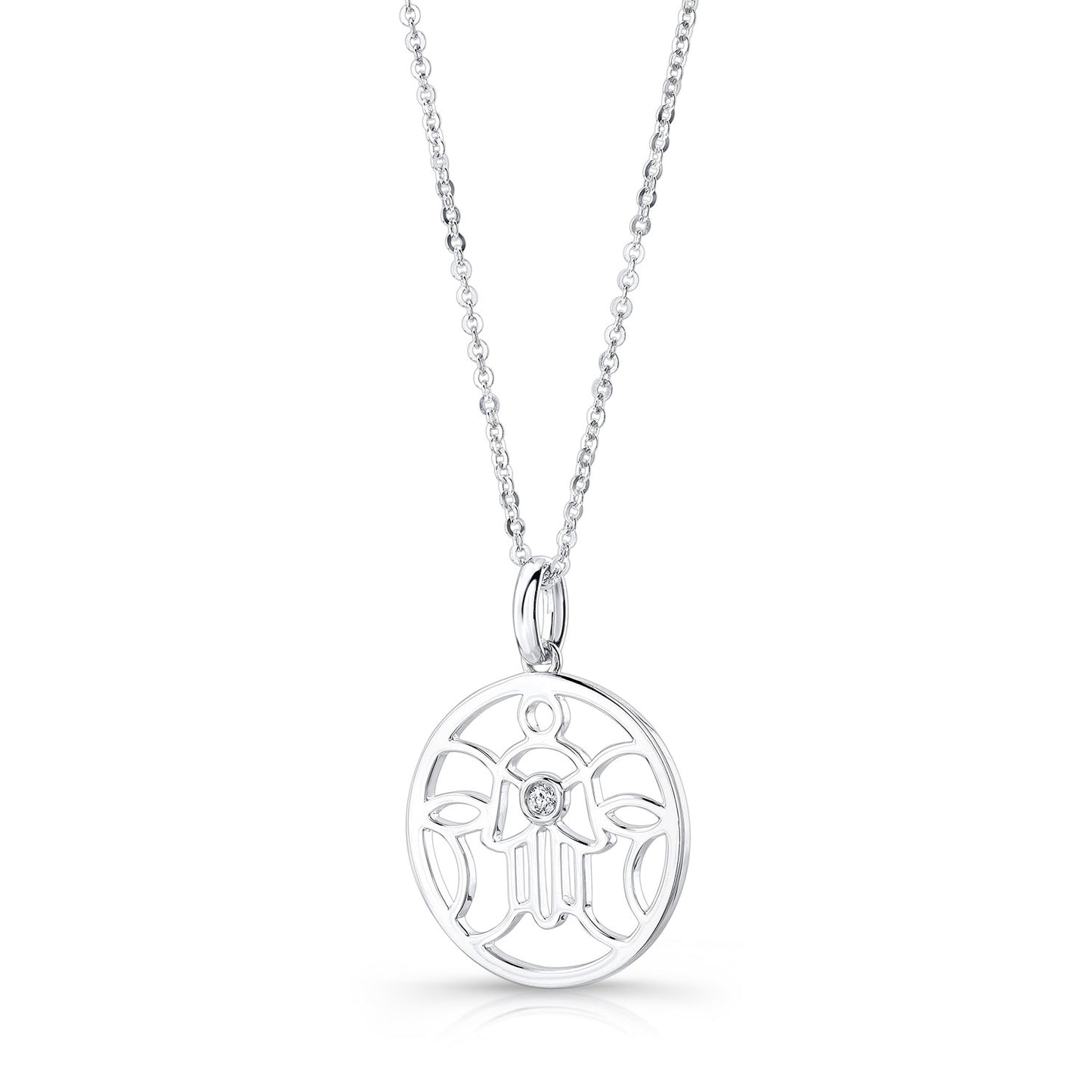 Diamond Khamsa Circle Pendant In 14k White Gold