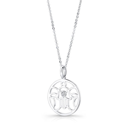 Diamond Khamsa Circle Pendant In 14k White Gold