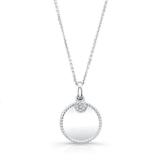 Diamond Dangle Disk Pendant In 14k White Gold (18-in Curb Chain)