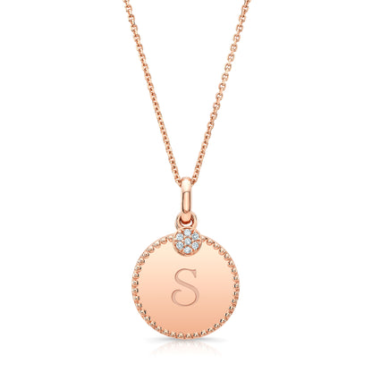 Diamond Initial "c" Disk Pendant In 14k Rose Gold