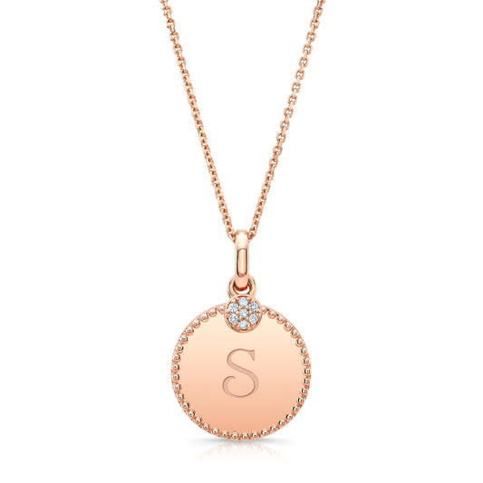 Diamond Initial "e" Disc Pendant In 14k Rose Gold