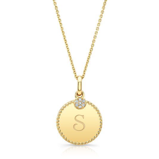 Diamond Initial "c" Disc Pendant In 14k Yellow Gold