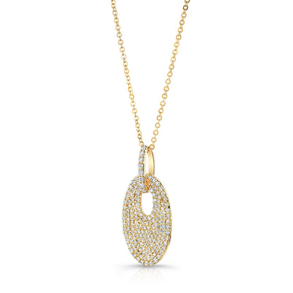 Diamond Pave Oval Disc Pendant In 14k Yellow Gold