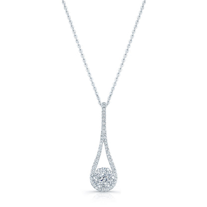 Diamond Elongated Tear Drop Pendant In 14k White Gold